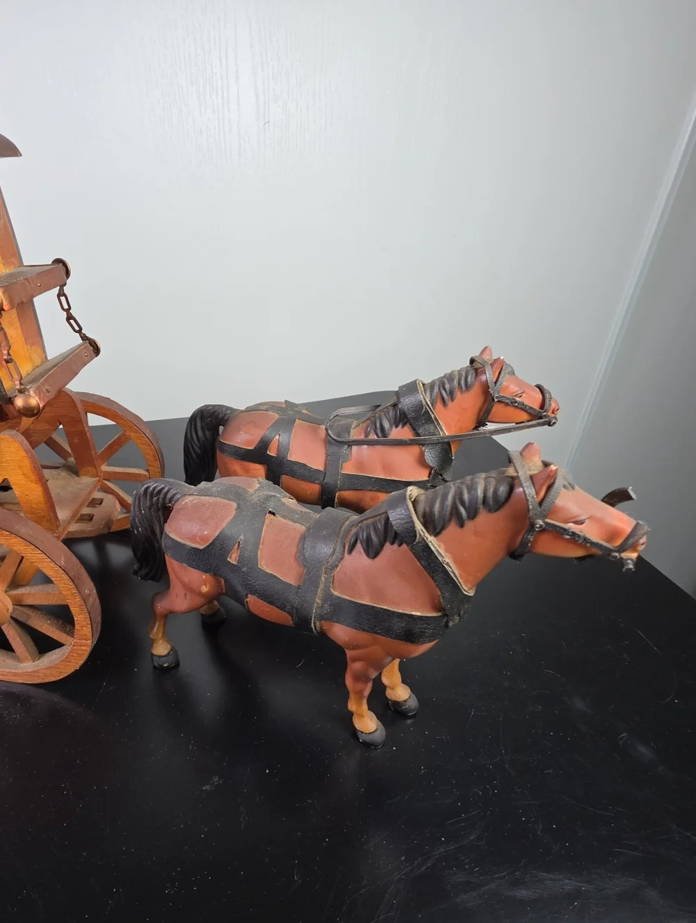 Wooden Stagecoach and Pair of Horses - Brown and Black